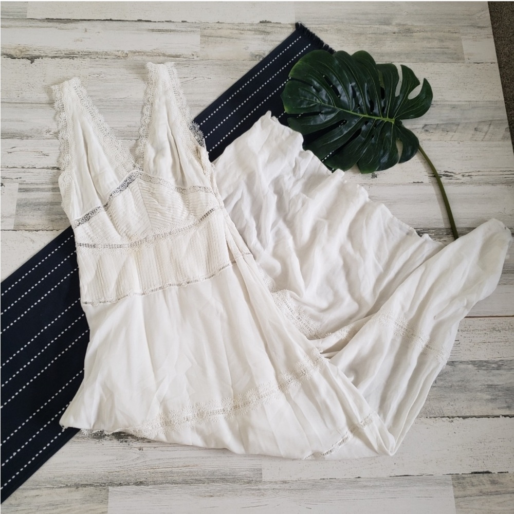 The Kooples White Lace Trimmed Boho Maxi Dress - XS